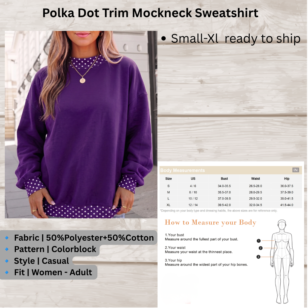 Polka Dot Trim Mockneck Sweatshirt (PREORDER)