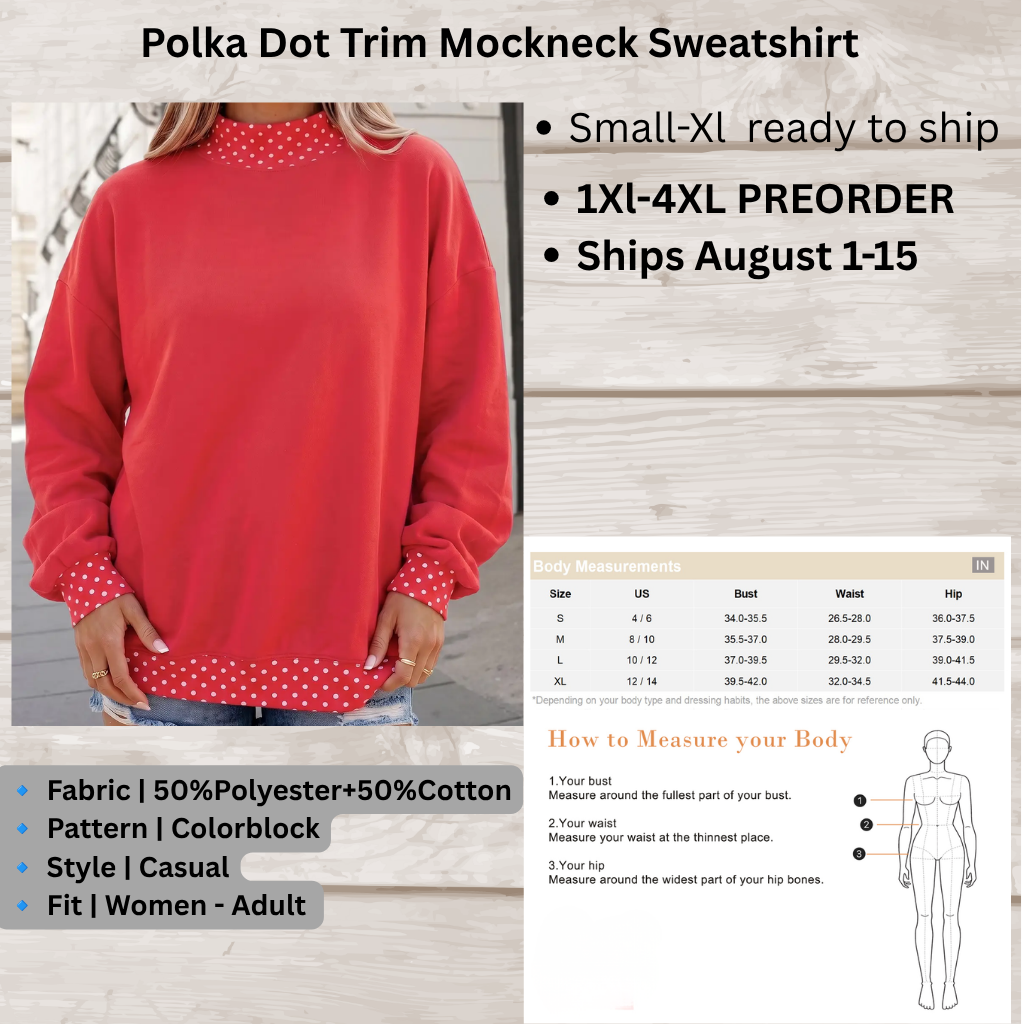 Polka Dot Trim Mockneck Sweatshirt (PREORDER)