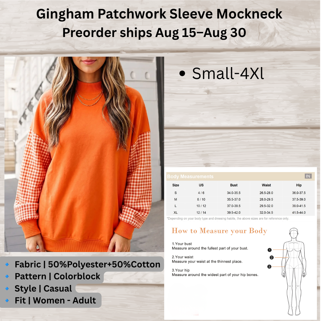 Gingham Patchwork Sleeve Mockneck Sweatshirt