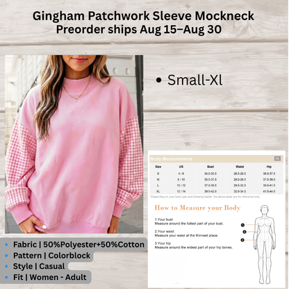 Gingham Patchwork Sleeve Mockneck Sweatshirt